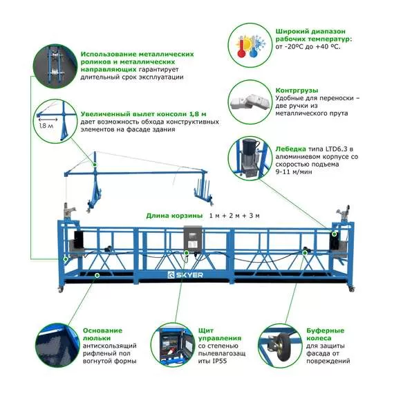 SKYER SKR 6 Строительная люлька (подъемник фасадный, длина 6 м) в Ростове-на-Дону купить по выгодной цене 100kwatt.ru